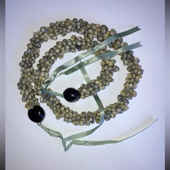 Natural Shell Necklace w Ribbon Ties 28” (Plus 8” Ties = 44” Total) - Picture 7 of 7